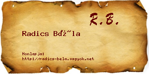 Radics Béla névjegykártya